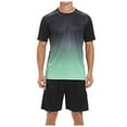 thumbnail image 1 of JIANJIA Mens Pajama Sets Summer Gradient Print Round Neck Short Sleeve T Shirt Tops And Shorts Loose Breathable Fitness Two Piece Sleepwear Nightwear,Green,L, 1 of 6