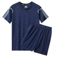 thumbnail image 1 of JIANJIA Mens Pajama Sets Summer Solid Color Quick Drying Round Neck Short Sleeve Shirt Tops And Shorts Running Sports Casual Two Piece Sleepwear Loungewear,Blue,M, 1 of 3
