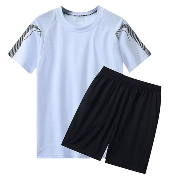 JIANJIA Mens Pajama Sets Summer Solid Color Quick Drying Round Neck Short Sleeve Shirt Tops And Shorts Running Sports Casual Two Piece Sleepwear Pajamas,White,XL