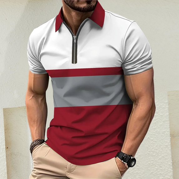 JIANJIA Mens Polo Shirts Autumn Winter 3D Gradient Print Large Size Casual Loose Zipper Short Sleeve Tops Activewear