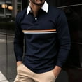 thumbnail image 1 of JIANJIA Mens Polo Shirts Autumn Winter Long Sleeve Striped Lapel Casual Tops Outwear, 1 of 4