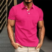 JIANJIA Mens Polo Shirts Autumn Winter Short Sleeve Lapel Casual Solid Color Tops Holiday Wear