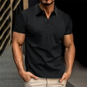 JIANJIA Mens Polo Shirts Autumn Winter Short Sleeve Lapel Casual Solid Color Tops Holiday Wear