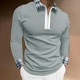 thumbnail image 1 of JIANJIA Mens Polo Shirts Autumn Winter Solid Color Plaid Print Lapel Long Sleeve Casual Tops Activewear, 1 of 1