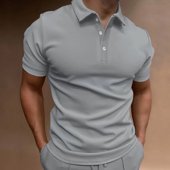 JIANJIA Mens Polo Shirts Solid Color Lapel Button Short Sleeve Casual Tops Activewear