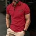 thumbnail image 1 of JIANJIA Mens Polo Shirts Solid Color Patchwork Lapel Button Short Sleeve Business Bottoming Tops Holiday Wear, 1 of 5