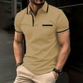 thumbnail image 1 of JIANJIA Mens Polo Shirts Solid Color Patchwork Lapel Button Short Sleeve Business Bottoming Tops Holiday Wear, 1 of 5