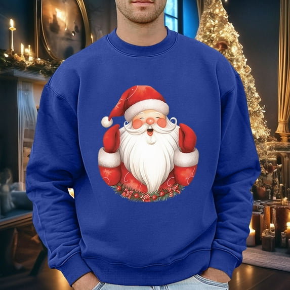 JIANJIA Mens T-Shirts Christmas Santa Print Round Neck Long Sleeve Pullover Hoodie Autumn Winter Tops Outwear