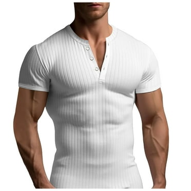 JIANJIA Mens T-Shirts Short Sleeve Summer Casual V Neck Solid Ribbed Tops Tee Shirts Streetwear