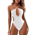 thumbnail image 1 of JIANJIA One Piece Swimsuit Women Summer Solid Color Sexy Halter V Neck Hollow Out Backless Slim Womens One-Piece Swimsuits Holiday Wear,White,M, 1 of 5