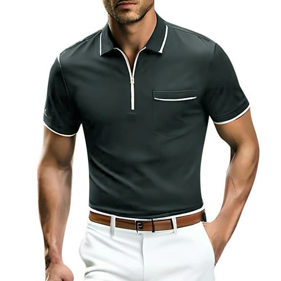 JIANJIA Polo Shirts For Men Solid Color Lapel Button Short Sleeve Leisure Fashion Pullover Tops Outwear,Gray,XL