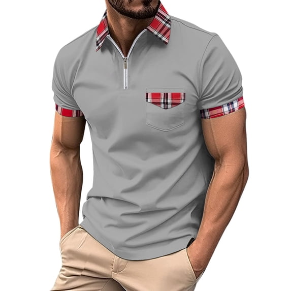 JIANJIA Polo Shirts For Men Solid Color Lapel Button Short Sleeve Leisure Fashion Pullover Tops Outwear,Gray,XXXL