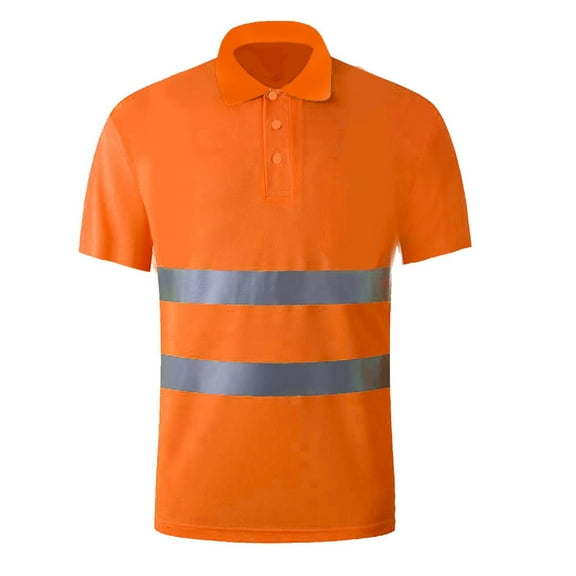 JIANJIA Polo Shirts For Men Solid Color Lapel Short Sleeve High Visibility Reflect Light Pullover Tops Holiday Wear,Orange,XXXL
