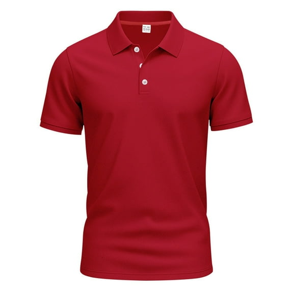 JIANJIA Polo Shirts For Men Solid Color Lapel Short Sleeve Loose Fashion Breathable Pullover Tops Daily-Wear,Red,L