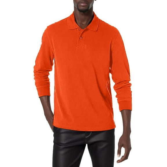 JIANJIA Polo Shirts For Men Spring Summer Solid Color Lapel Long Sleeve Casual Fashion Pullover Tops Outwear,Orange,XL