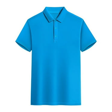 JIANJIA Polo Shirts For Men Summer Solid Color Lapel Short Sleeve Casual Pullover Tops Outwear,Blue,L