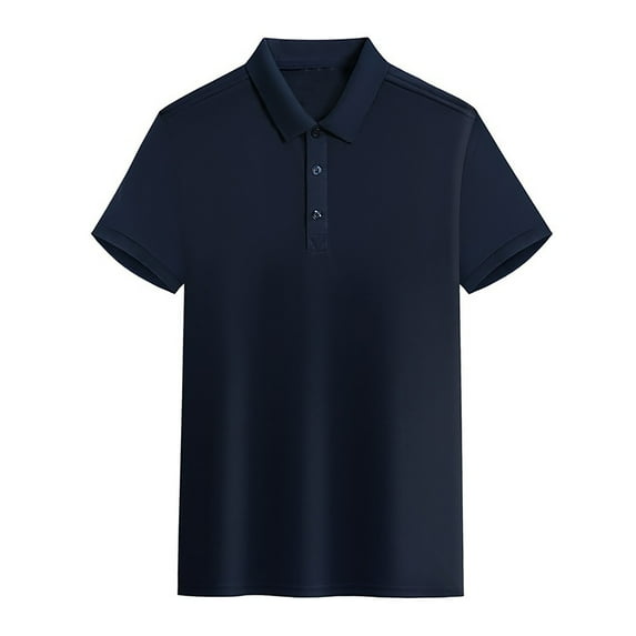 JIANJIA Polo Shirts For Men Summer Solid Color Lapel Short Sleeve Casual Pullover Tops Sportwear,Blue,XL