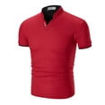 thumbnail image 1 of JIANJIA Polo Shirts For Men Summer Solid Color Lapel Short Sleeve Fashion Casual Pullover Tops Holiday Wear,Red,M, 1 of 2
