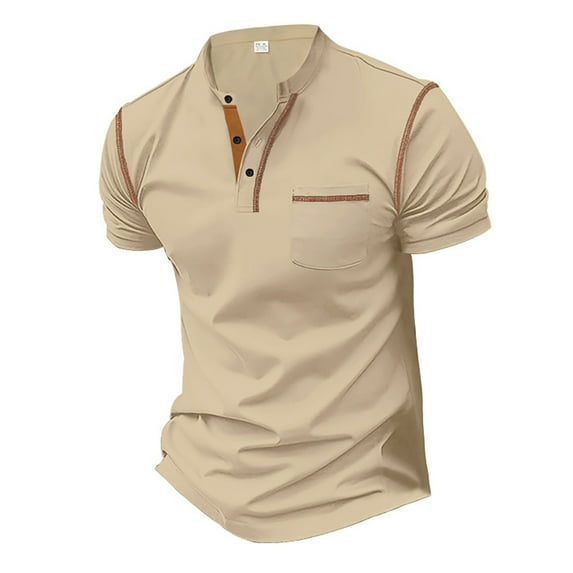 JIANJIA Polo Shirts For Men Summer Solid Color Lapel Short Sleeve Loose Casual Pullover Tops Holiday Wear,Beige,XXXL