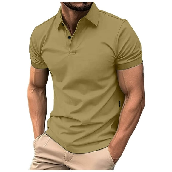 JIANJIA Polo Shirts For Men Summer Solid Color Lapel Short Sleeve Slim Fit Fashion Pullover Tops Holiday Wear,Yellow,XXL