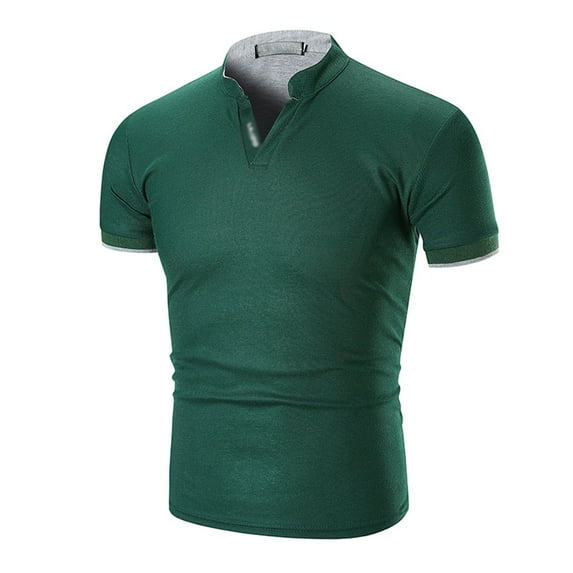 JIANJIA Polo Shirts For Men Summer Solid Color Stank V Neck Short Sleeve Slim Casual Pullover Tops Outwear,Green,XXL