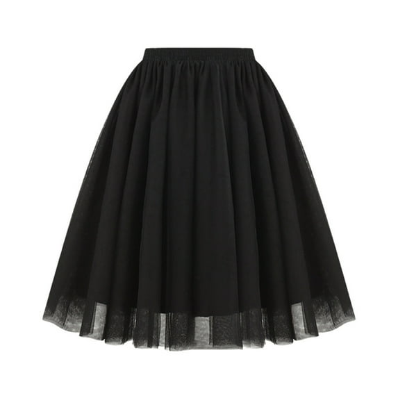 JIANJIA Skirts For Women Summer Solid Color Mesh Elastic High Waist Pleated Soft A Line Mini Tennis Skirt Outwear,Black,L