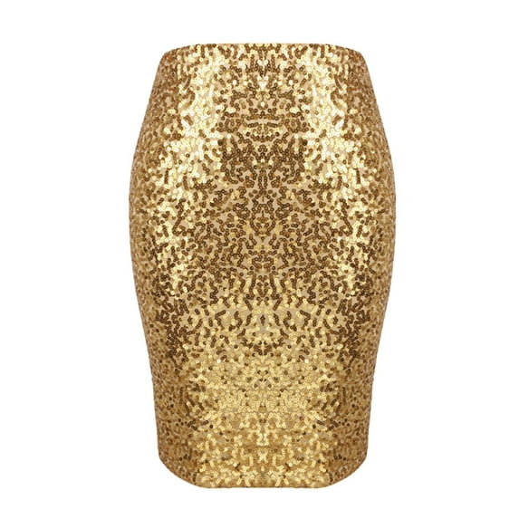 JIANJIA Skirts For Women Summer Solid Color Sequins High Waist Slim Fashion Casual Mini Bodycon Daily-Wear,Yellow,S
