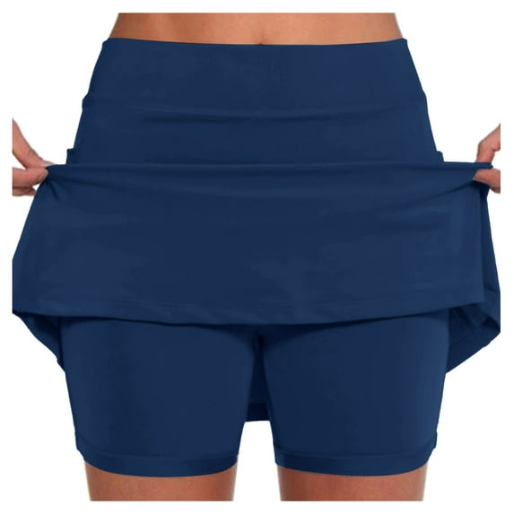 JIANJIA Skirts for Women Summer Solid Color Casual Yoga Sports Pocket Tennis Skirt Activewear,Blue,XXXL
