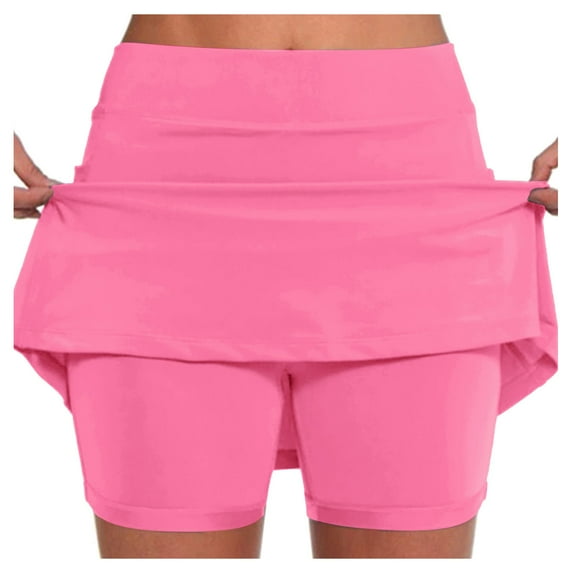 JIANJIA Skirts for Women Summer Solid Color Casual Yoga Sports Pocket Tennis Skirt Holiday Wear,Pink,XXL