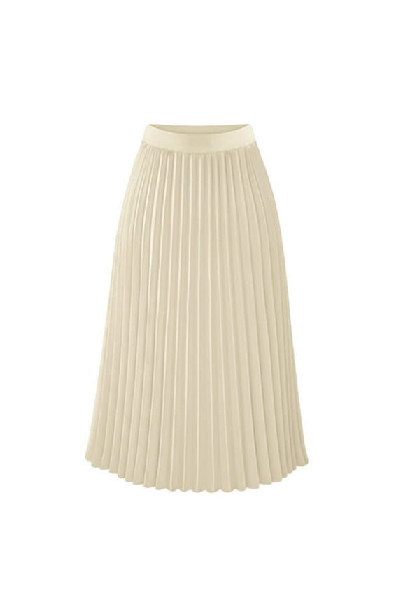 Skirts for Women Summer Solid Color Elastic High Waist A Line Pleated Maxi Skirt Streetwear,Beige,M