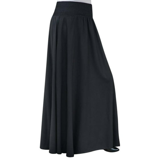JIANJIA Skirts for Women Summer Solid Color Elastic Waist Pleated A Line Fashion Loose Vintage Maxi Skirt Streetwear,Black,XXL