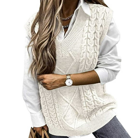 JIANJIA Sweaters For Women Autumn Winter Knit Vest V Neck Sleeveless Cardigan Top Casual Wear Pullover Daily-Wear