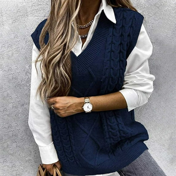 JIANJIA Sweaters For Women Autumn Winter Knit Vest V Neck Sleeveless Cardigan Top Casual Wear Pullover Outwear