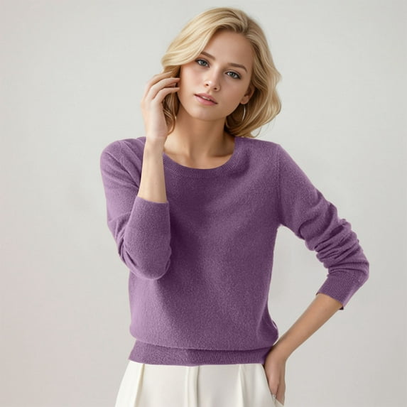 JIANJIA Sweaters For Women Autumn Winter Round Neck Solid Color Long Sleeves Pullover Holiday Wear