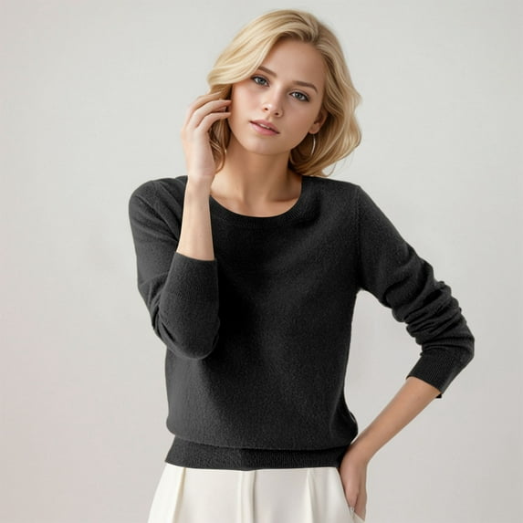 JIANJIA Sweaters For Women Autumn Winter Round Neck Solid Color Long Sleeves Pullover Sportwear