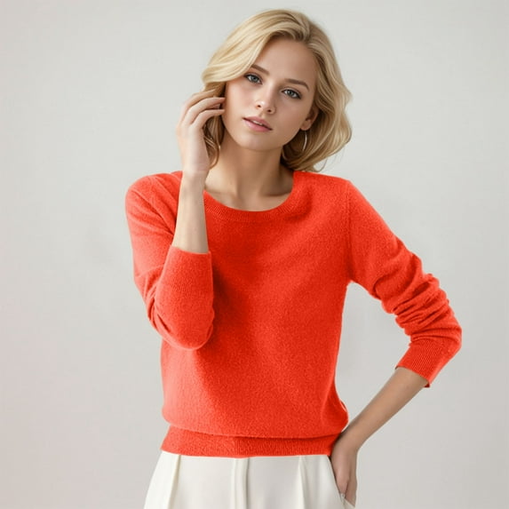 JIANJIA Sweaters For Women Autumn Winter Round Neck Solid Color Long Sleeves Pullover Streetwear