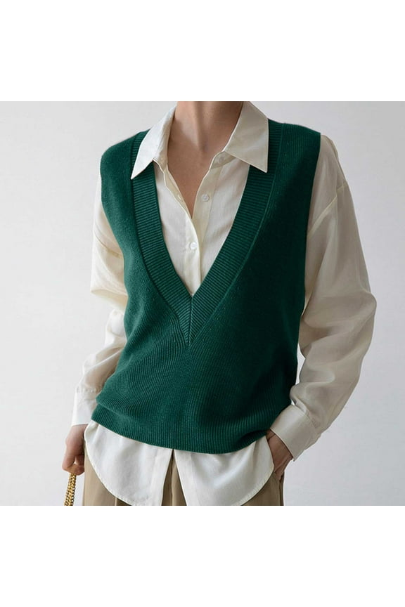Sweaters For Women Solid Color V Neck Sleeveless Vest Knitwear Trendy Autumn Winter Pullover Outwear
