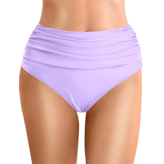 JIANJIA Swim Suits For Women 2025 Summer Solid Color High Waist Belly Control Stylish Beach Tankini Swim Bottoms Beachwear,Light Purple,L