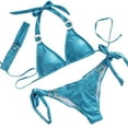 thumbnail image 1 of JIANJIA Swim Suits for Women Summer Gradient Print Lace Up Halter Sexy Sparkly Brassiere With Thongs Split Beach Hair Band Three Piece Bikinis Swimwears Bathing Suits,Blue,S, 1 of 3