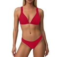 thumbnail image 1 of JIANJIA Swim Suits for Women Summer Solid Color Sexy Strappy V Neck Brassiere With Thongs Two Piece Bikini Swimwears Holiday Wear,Red,S, 1 of 5