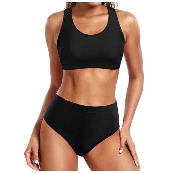 JIANJIA Swim Suits for Women Summer Solid Color Strappy Sexy Push Up Bra And Panty Set Vintage Sports Two Piece Tankinis Swimwears Beachwear,Black,XL