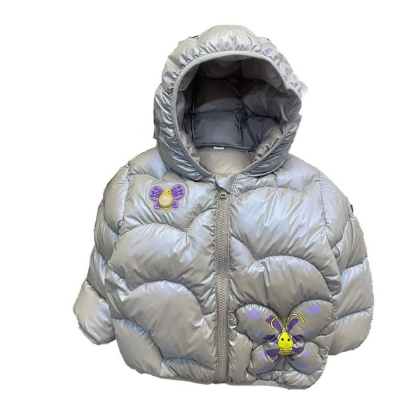 JIANJIA Toddler Boys Coats & Jackets Down Butterfly Print Solid Color Hooded Long Sleeve Tops Coat Streetwear,Silver,2-3 Years