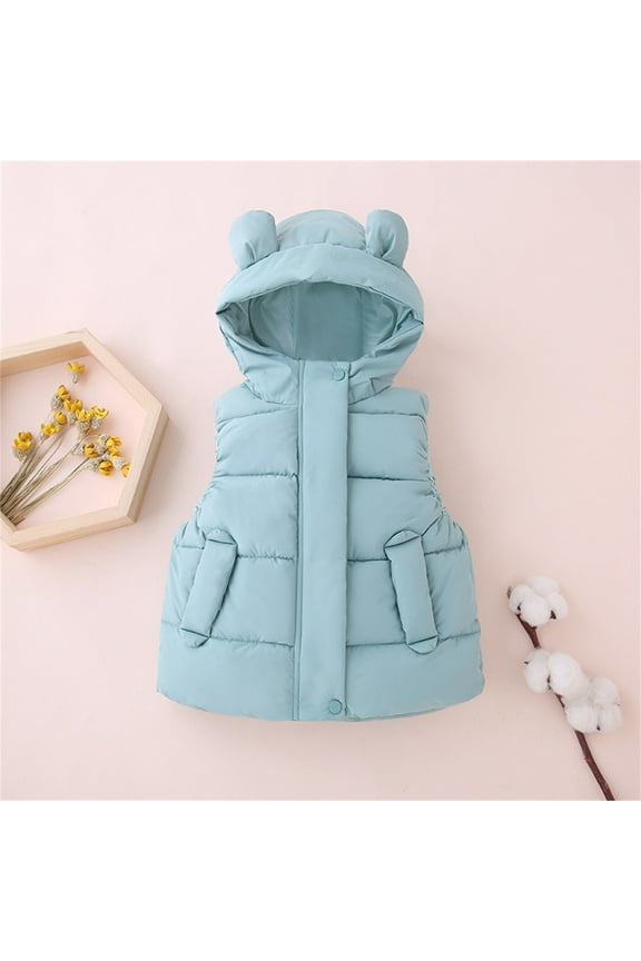 Toddler Boys Coats & Jackets Solid Color Bear Ears Hooded Sleeveless Lightweight Thicken Vest Autumn Winter Outerwear Sportwear