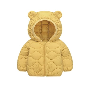 JIANJIA Toddler Boys Coats & Jackets Winter Kids Solid Color Bear Ears Hooded Long Sleeve Warm Tops Coat Outwear,Yellow,3-4 Years