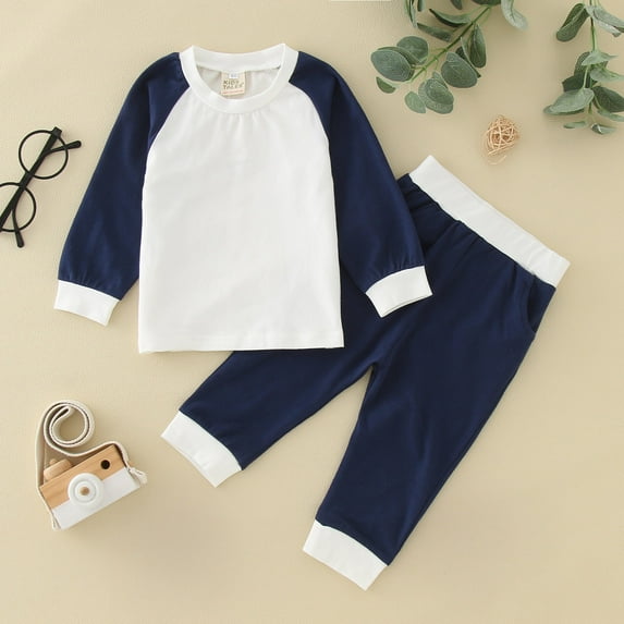 JIANJIA Toddler Boys Outfit Sets Autumn Winter Color Block Crew Neck Long Sleeve Tops With Pants 2Pcs Underwear Holiday Wear