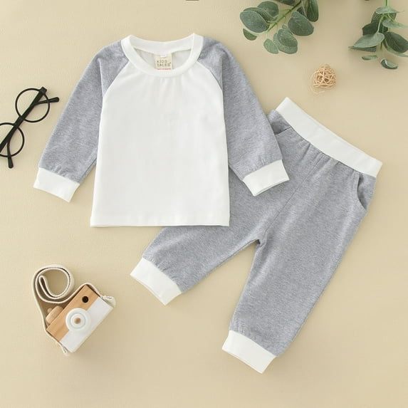JIANJIA Toddler Boys Outfit Sets Autumn Winter Color Block Crew Neck Long Sleeve Tops With Pants 2Pcs Underwear Sportwear