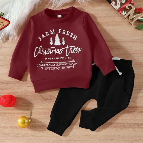 JIANJIA Toddler Boys Outfit Sets Christmas Letter Print Crew Neck Long Sleeve Tops With Pants 2Pcs Outwear