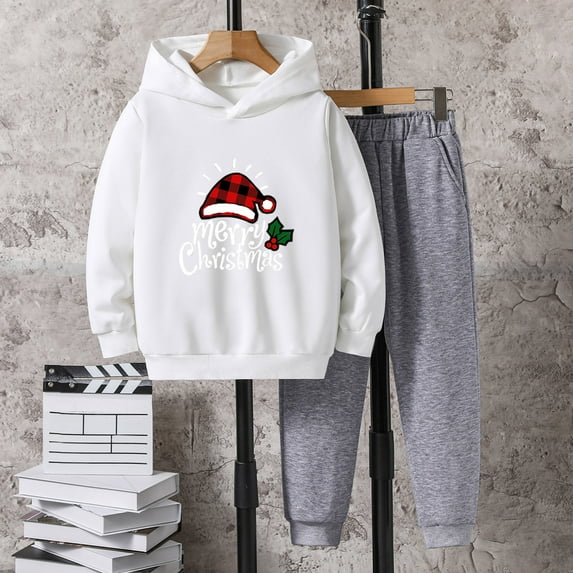 JIANJIA Toddler Boys Outfit Sets Christmas Letter Print Long Sleeve Hoodie Tops With Pants 2Pcs Outwear