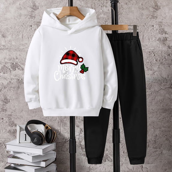 JIANJIA Toddler Boys Outfit Sets Christmas Letter Print Long Sleeve Hoodie Tops With Pants 2Pcs Outwear