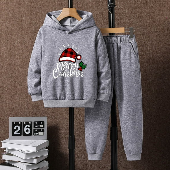 JIANJIA Toddler Boys Outfit Sets Christmas Letter Print Long Sleeve Hoodie Tops With Pants 2Pcs Streetwear